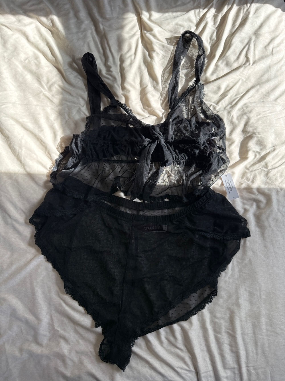 Adore Me Sheer Black Lace Bralette and High-Waist Panty Set